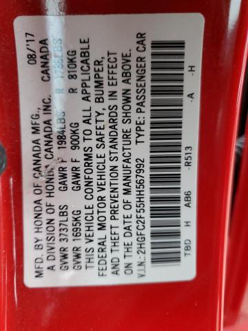 2HGFC2F55HH567992 - 2017 HONDA CIVIC LX RED photo 12