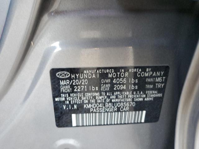 KMHD04LB8LU085670 - 2020 HYUNDAI ELANTRA SPORT GRAY photo 12