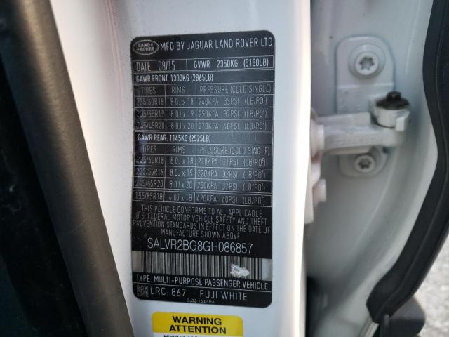 SALVR2BG8GH086857 - 2016 LAND ROVER RANGE ROVE HSE WHITE photo 13