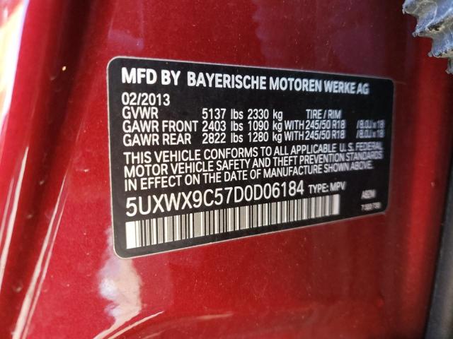 5UXWX9C57D0D06184 - 2013 BMW X3 XDRIVE28I RED photo 12
