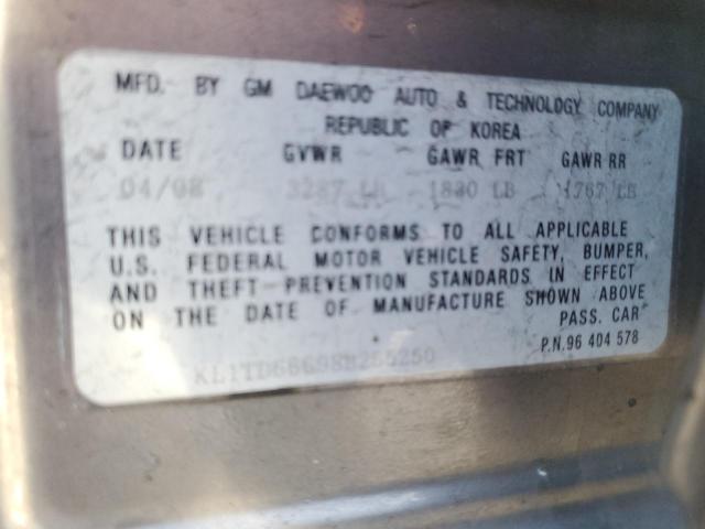 KL1TD66698B265250 - 2008 CHEVROLET AVEO BASE SILVER photo 12