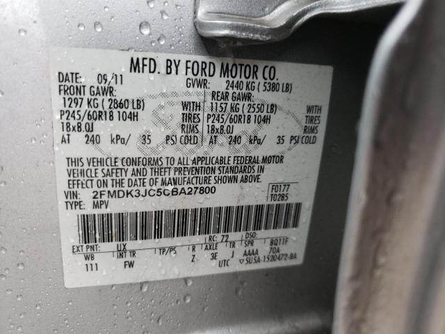 2FMDK3JC5CBA27800 - 2012 FORD EDGE SEL SILVER photo 13