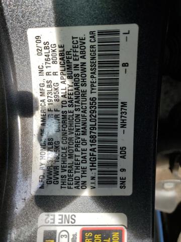 1HGFA16879L029356 - 2009 HONDA CIVIC EX GRAY photo 12