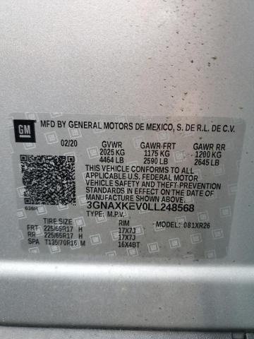 3GNAXKEV0LL248568 - 2020 CHEVROLET EQUINOX LT SILVER photo 13