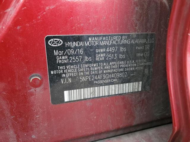 5NPE24AF9GH409802 - 2016 HYUNDAI SONATA SE RED photo 12