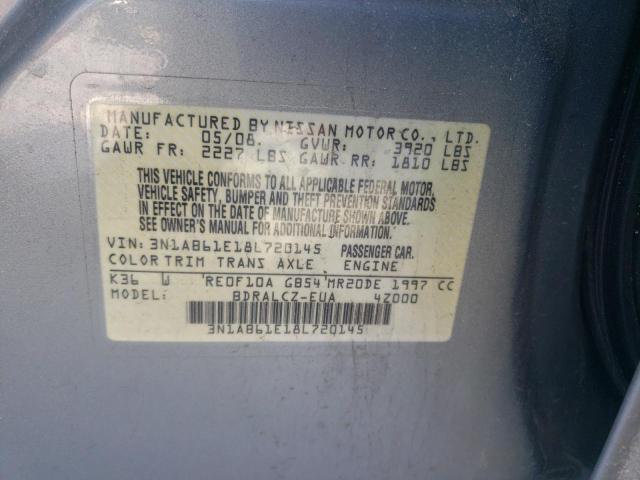 3N1AB61E18L720145 - 2008 NISSAN SENTRA 2.0 SILVER photo 12