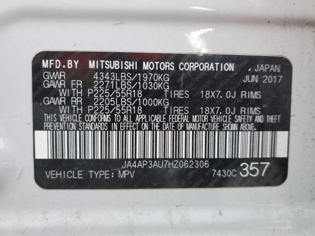 JA4AP3AU7HZ062306 - 2017 MITSUBISHI OUTLANDER ES WHITE photo 13