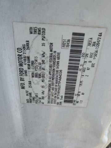 1FTYR10U77PA84336 - 2007 FORD RANGER WHITE photo 12