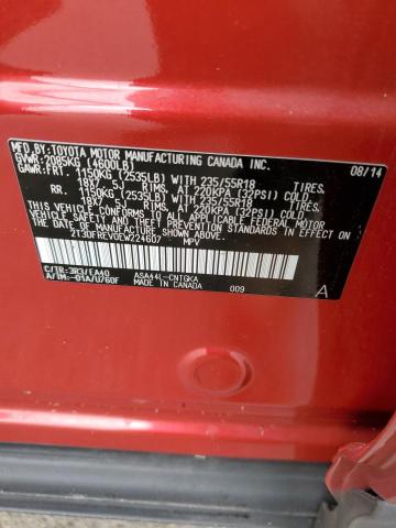 2T3DFREV0EW224607 - 2014 TOYOTA RAV4 LIMITED RED photo 12