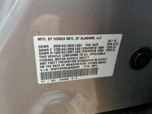 5FNYF6H55JB055342 - 2018 HONDA PILOT EXL SILVER photo 14