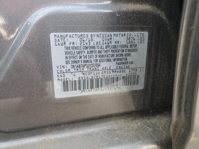 3N1AB7AP3JY337694 - 2018 NISSAN SENTRA S GRAY photo 12