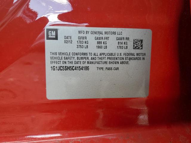 1G1JC5SH5C4154186 - 2012 CHEVROLET SONIC LT RED photo 12