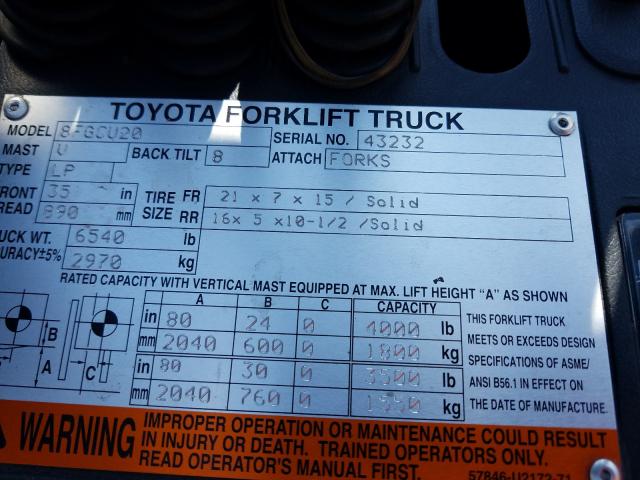 43232 - 2013 TOYOTA FORKLIFT  photo 10