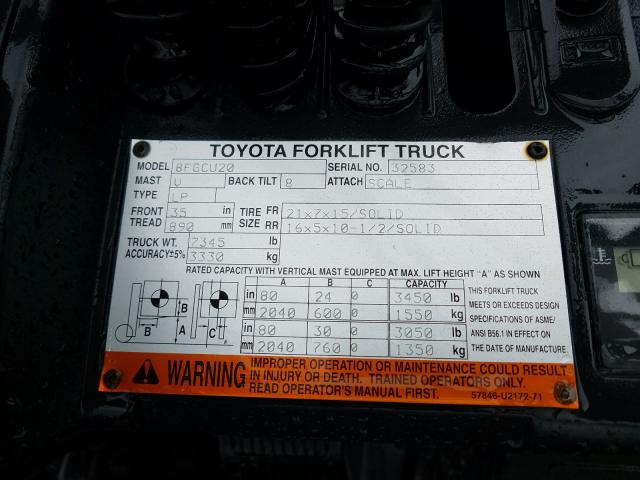 32583 - 2011 TOYOTA FORKLIFT  photo 10