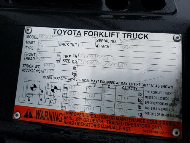 86442 - 2004 TOYOTA FORKLIFT  photo 10