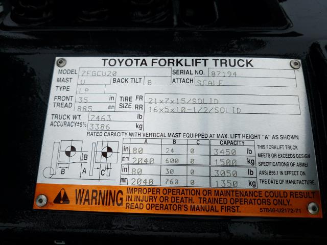 87194 - 2004 TOYOTA FORKLIFT  photo 10