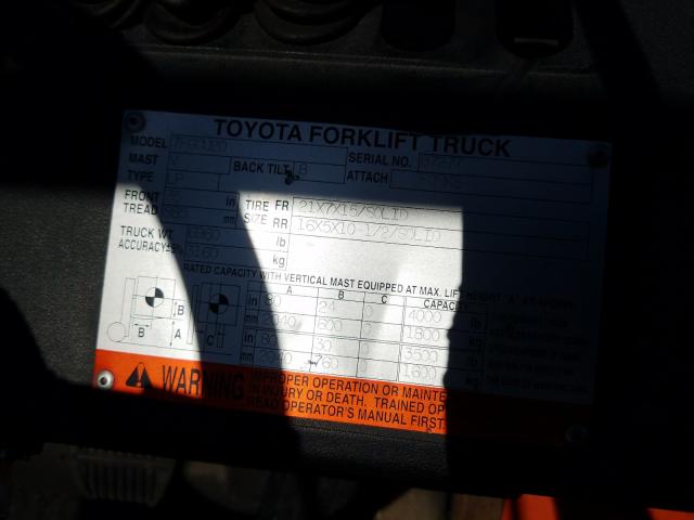 87277 - 2004 TOYOTA FORKLIFT  photo 10