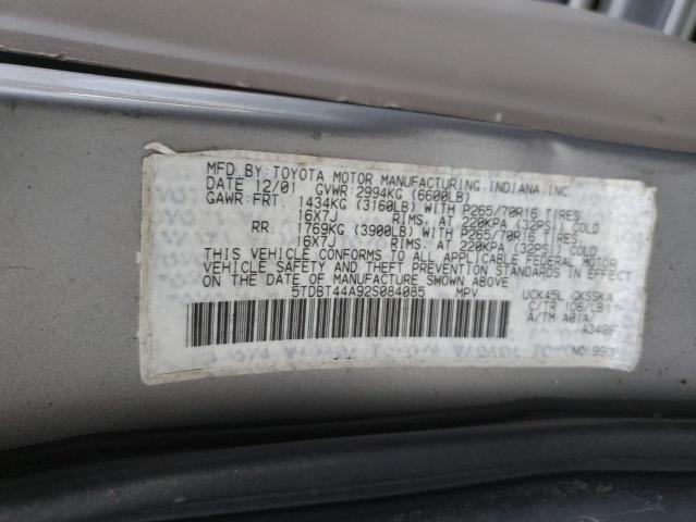 5TDBT44A92S084085 - 2002 TOYOTA SEQUOIA SR5 SILVER photo 12