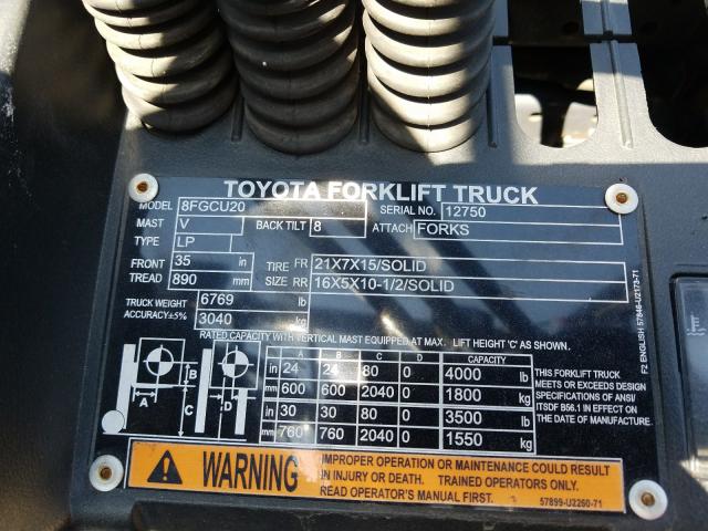 12750 - 2008 TOYOTA FORKLIFT  photo 10