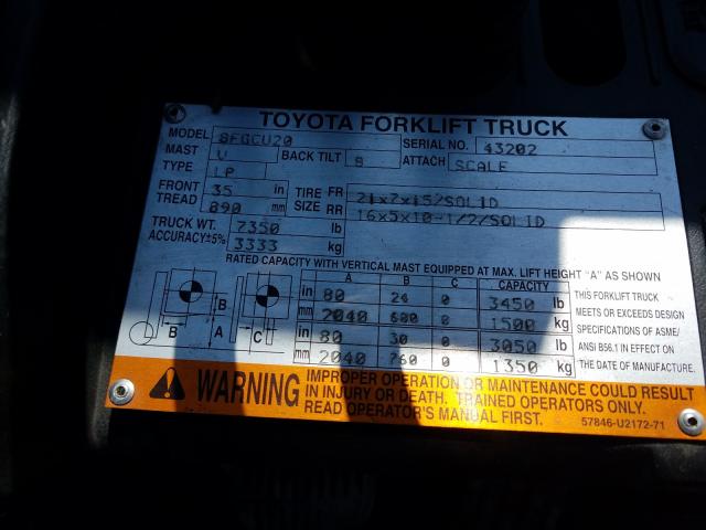 43202 - 2013 TOYOTA FORKLIFT  photo 10