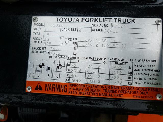 87304 - 2004 TOYOTA FORKLIFT  photo 10