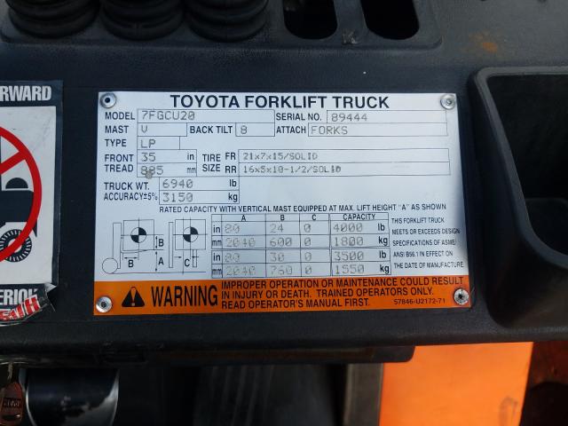 89444 - 2005 TOYOTA FORKLIFT  photo 10