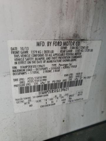 1FAHP2E85EG139621 - 2014 FORD TAURUS SEL WHITE photo 12