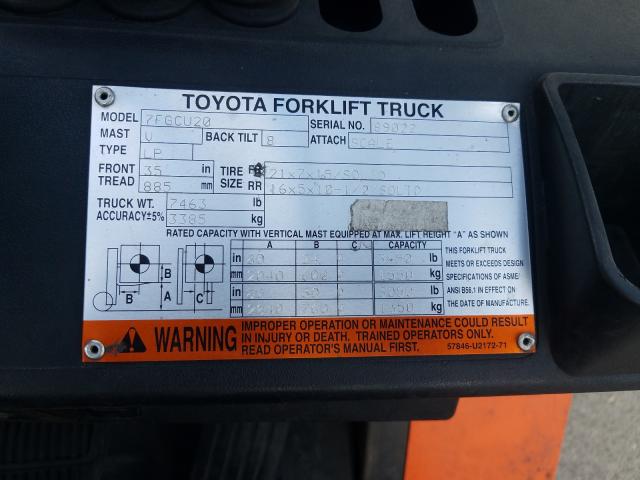 89022 - 2005 TOYOTA FORKLIFT  photo 10