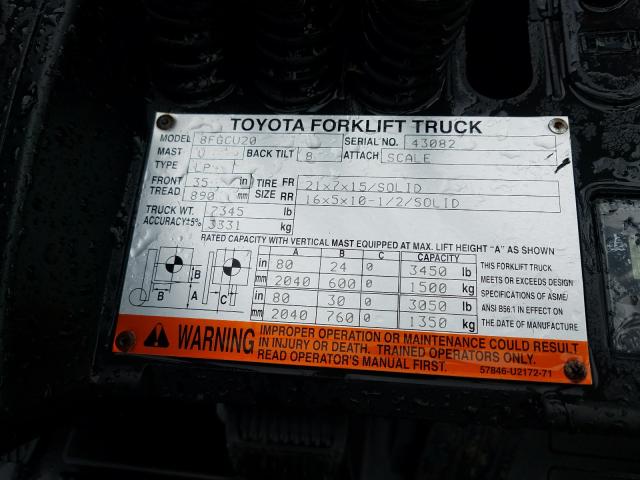 43082 - 2013 TOYOTA FORKLIFT  photo 10