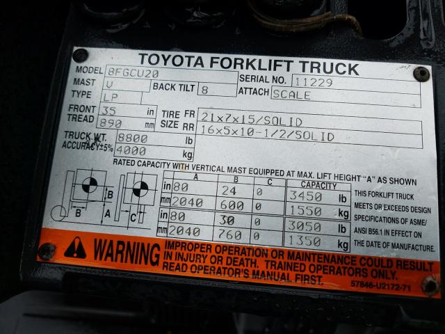 11229 - 2008 TOYOTA FORKLIFT  photo 10