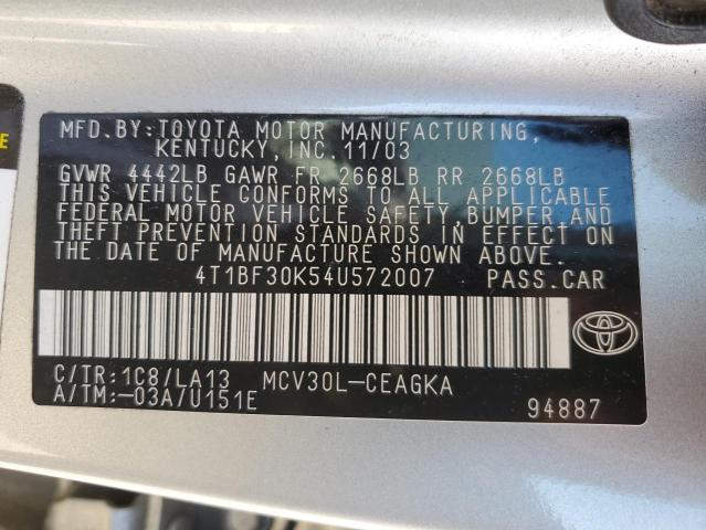 4T1BF30K54U572007 - 2004 TOYOTA CAMRY LE SILVER photo 12