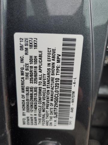 5J6TF2H50CL012010 - 2012 HONDA CROSSTOUR EXL GRAY photo 12