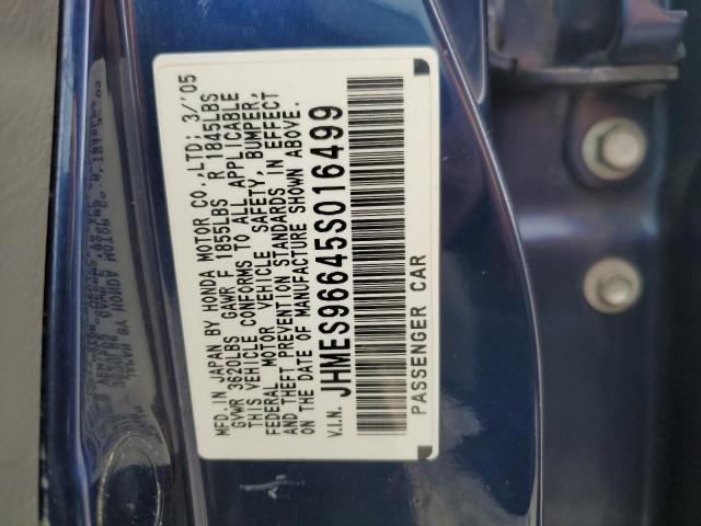 JHMES96645S016499 - 2005 HONDA CIVIC HYBRID BLUE photo 12