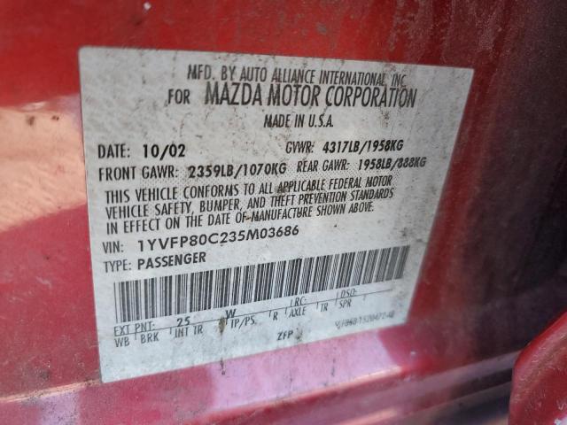 1YVFP80C235M03686 - 2003 MAZDA 6 I RED photo 12