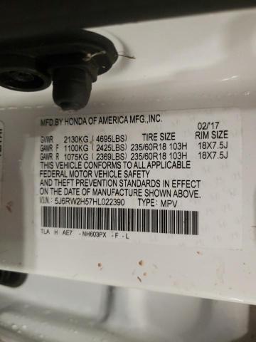 5J6RW2H57HL022390 - 2017 HONDA CR-V EX WHITE photo 13