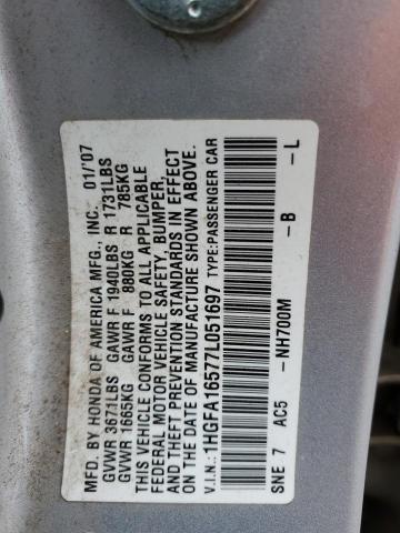 1HGFA16577L051697 - 2007 HONDA CIVIC LX SILVER photo 12