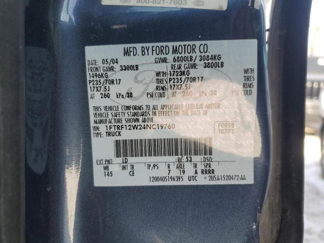 1FTRF12W24NC19760 - 2004 FORD F150 BLUE photo 12