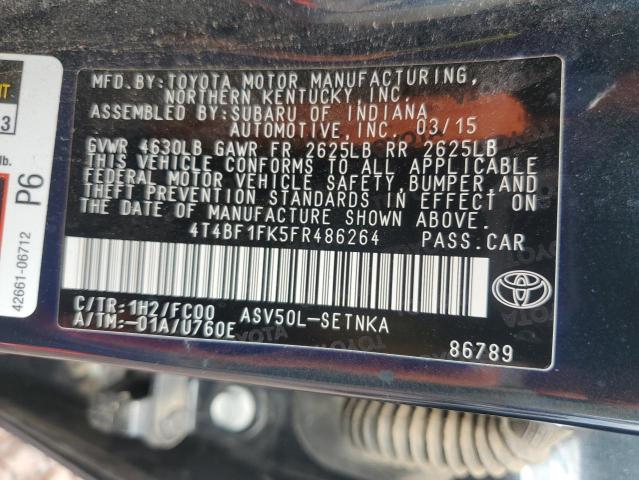 4T4BF1FK5FR486264 - 2015 TOYOTA CAMRY LE BLACK photo 12