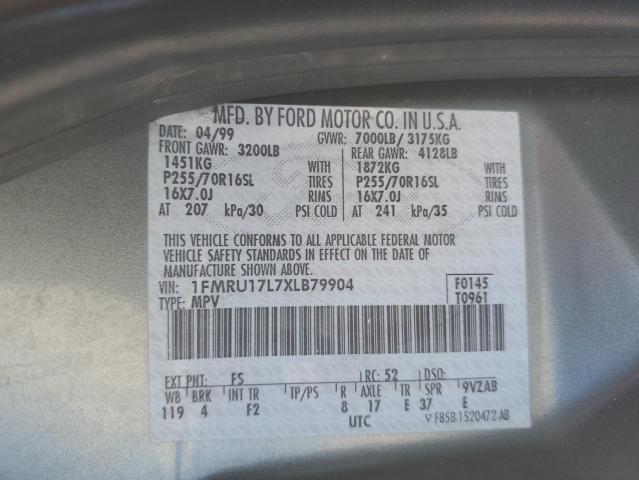 1FMRU17L7XLB79904 - 1999 FORD EXPEDITION GRAY photo 13