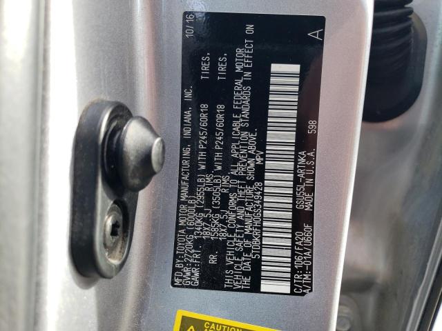 5TDBKRFH0GS349428 - 2016 TOYOTA HIGHLANDER LE SILVER photo 13