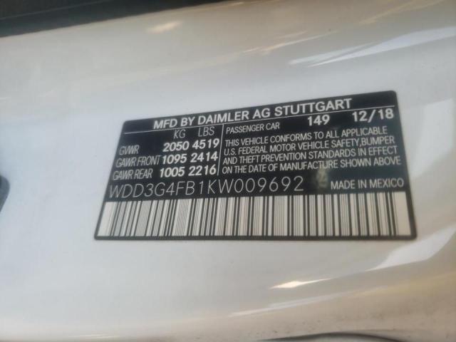 WDD3G4FB1KW009692 - 2019 MERCEDES-BENZ A 220 4MATIC WHITE photo 10