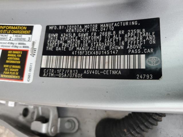 4T1BF3EK4BU145147 - 2011 TOYOTA CAMRY BASE SILVER photo 12