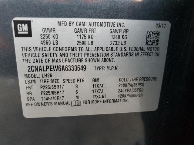 2CNALPEW6A6330649 - 2010 CHEVROLET EQUINOX LT CHARCOAL photo 12