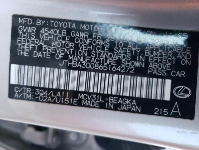 JTHBA30G865164272 - 2006 LEXUS ES 330 SILVER photo 12