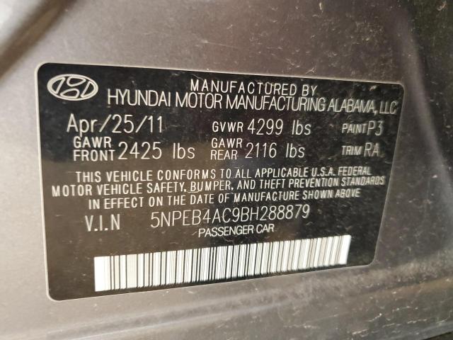 5NPEB4AC9BH288879 - 2011 HYUNDAI SONATA GLS GRAY photo 12