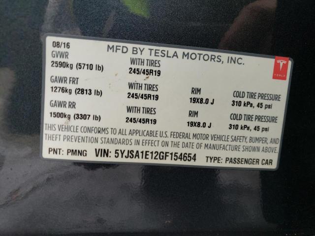 5YJSA1E12GF154654 - 2016 TESLA MODEL S 灰色 照片 12