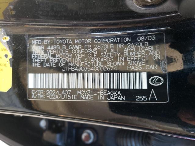 JTHBA30G540002674 - 2004 LEXUS ES 330 BLACK photo 12