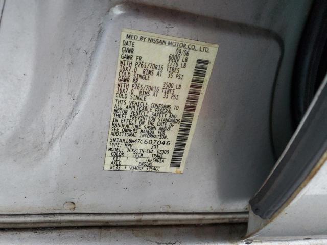 5N1AR18W47C607046 - 2007 NISSAN PATHFINDER LE 银色 照片 12