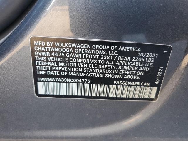 1VWMA7A39NC004776 - 2022 VOLKSWAGEN PASSAT R-LINE Boz foto 12