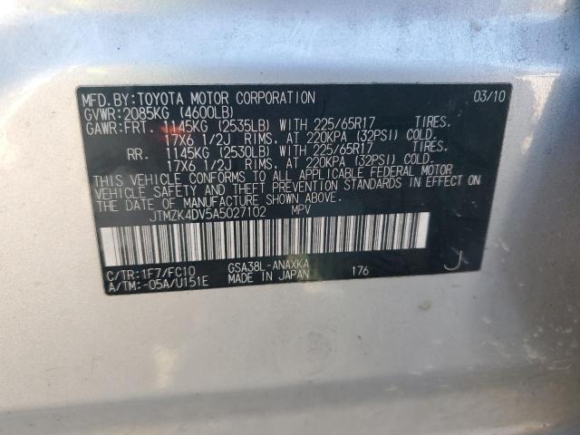 JTMZK4DV5A5027102 - 2010 TOYOTA RAV4 SILVER photo 12